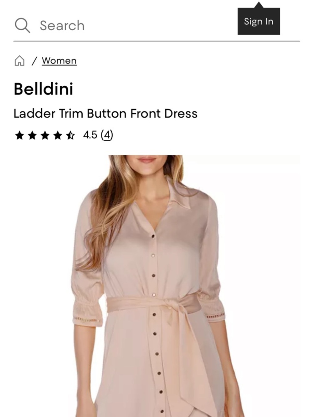 Belldini Soft Blush Button-Front Midi Dress with Self-Tie Waist